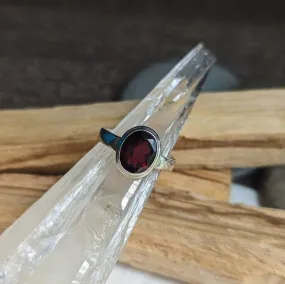 Faceted Red Garnet Ring in Sterling Silver Setting