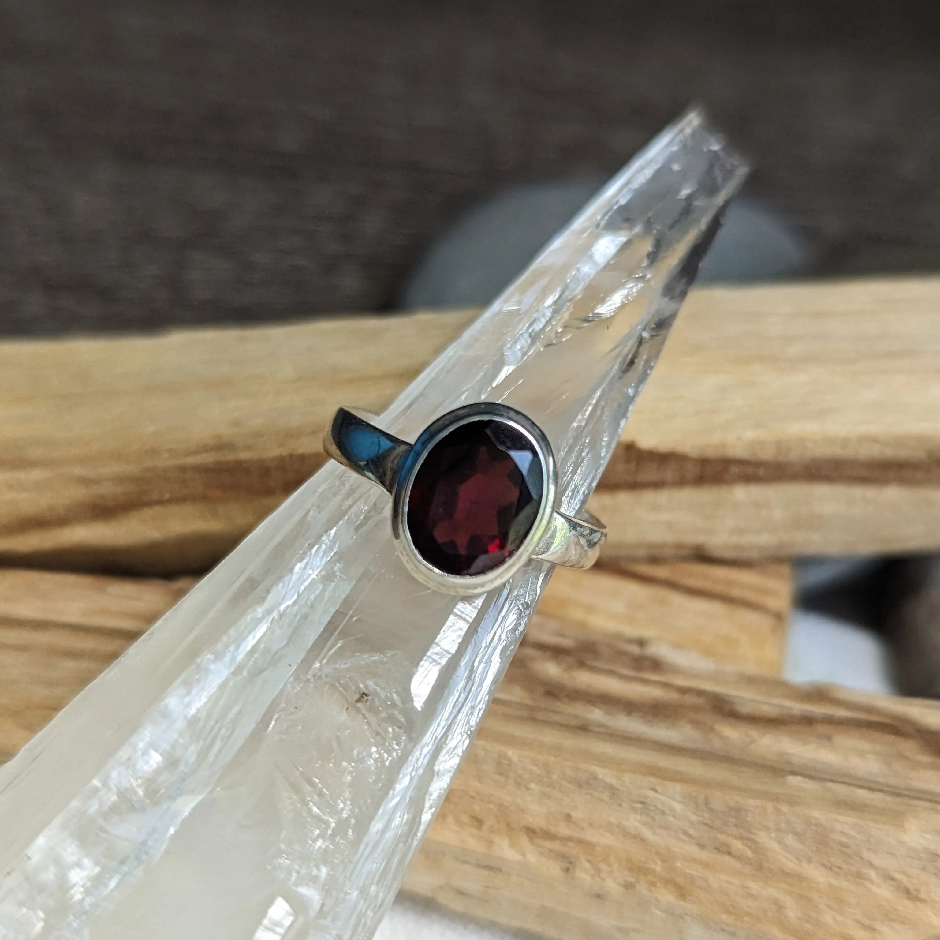 Faceted Red Garnet Ring in Sterling Silver Setting