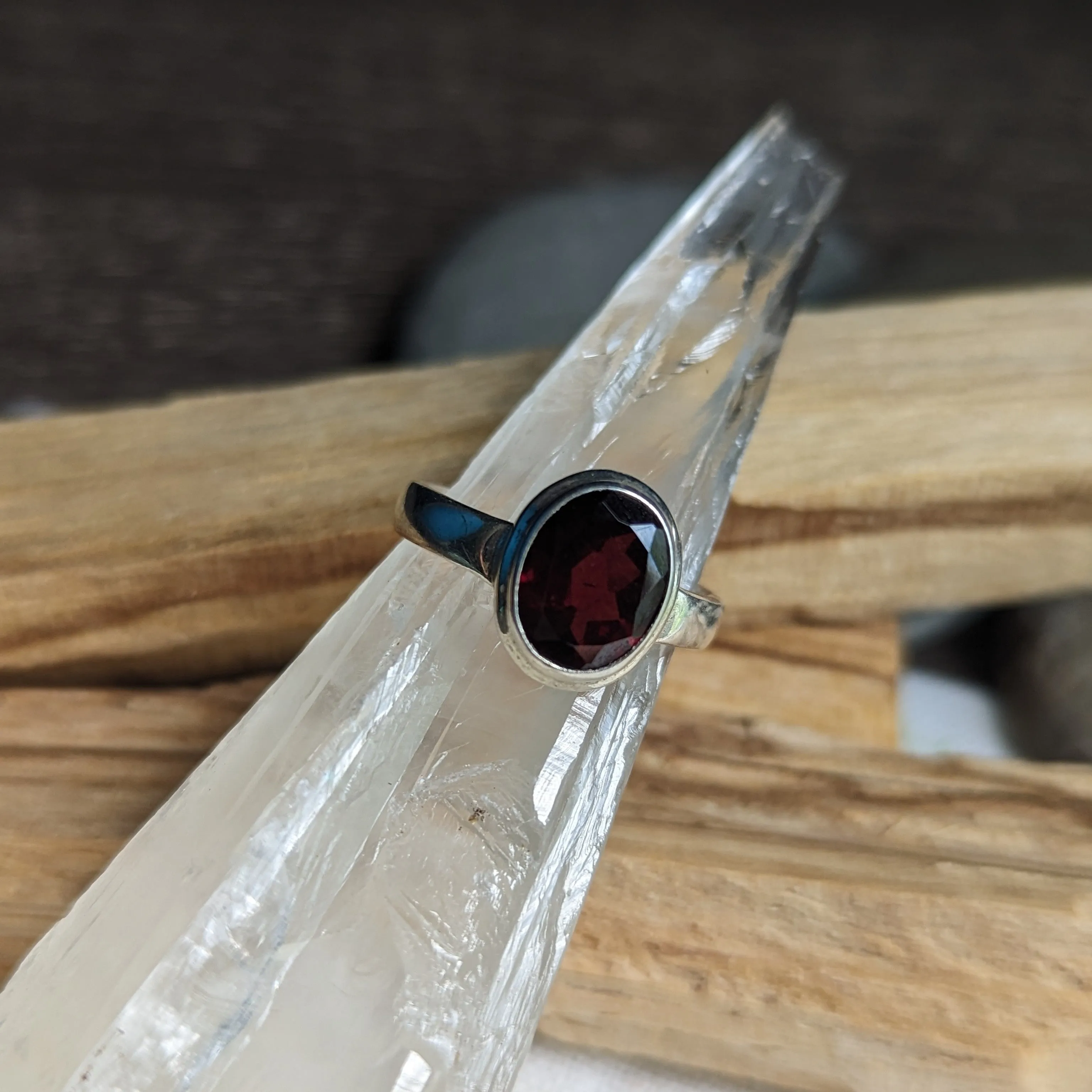 Faceted Red Garnet Ring in Sterling Silver Setting