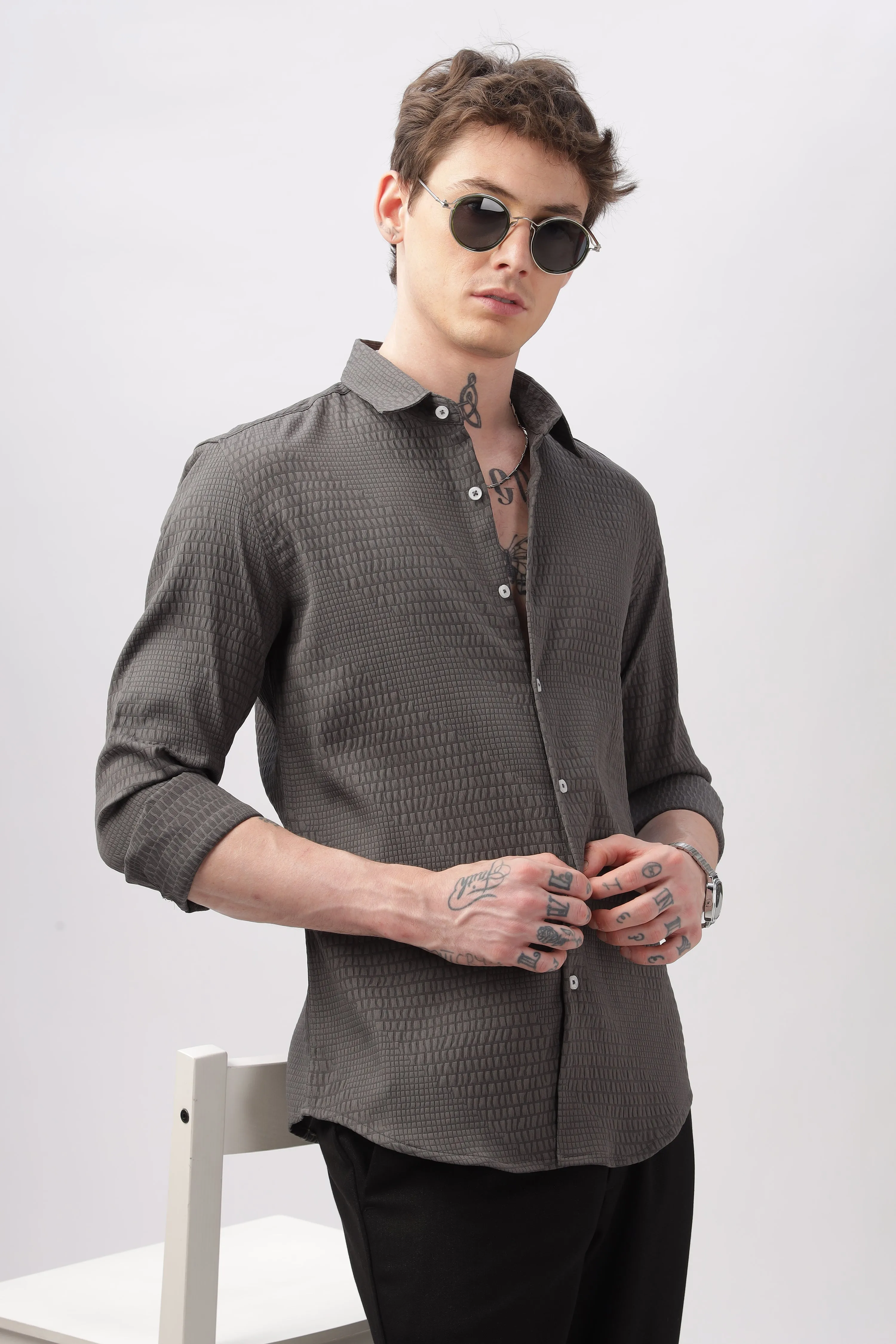 Faux Alligator Print Gray Textured Shirt