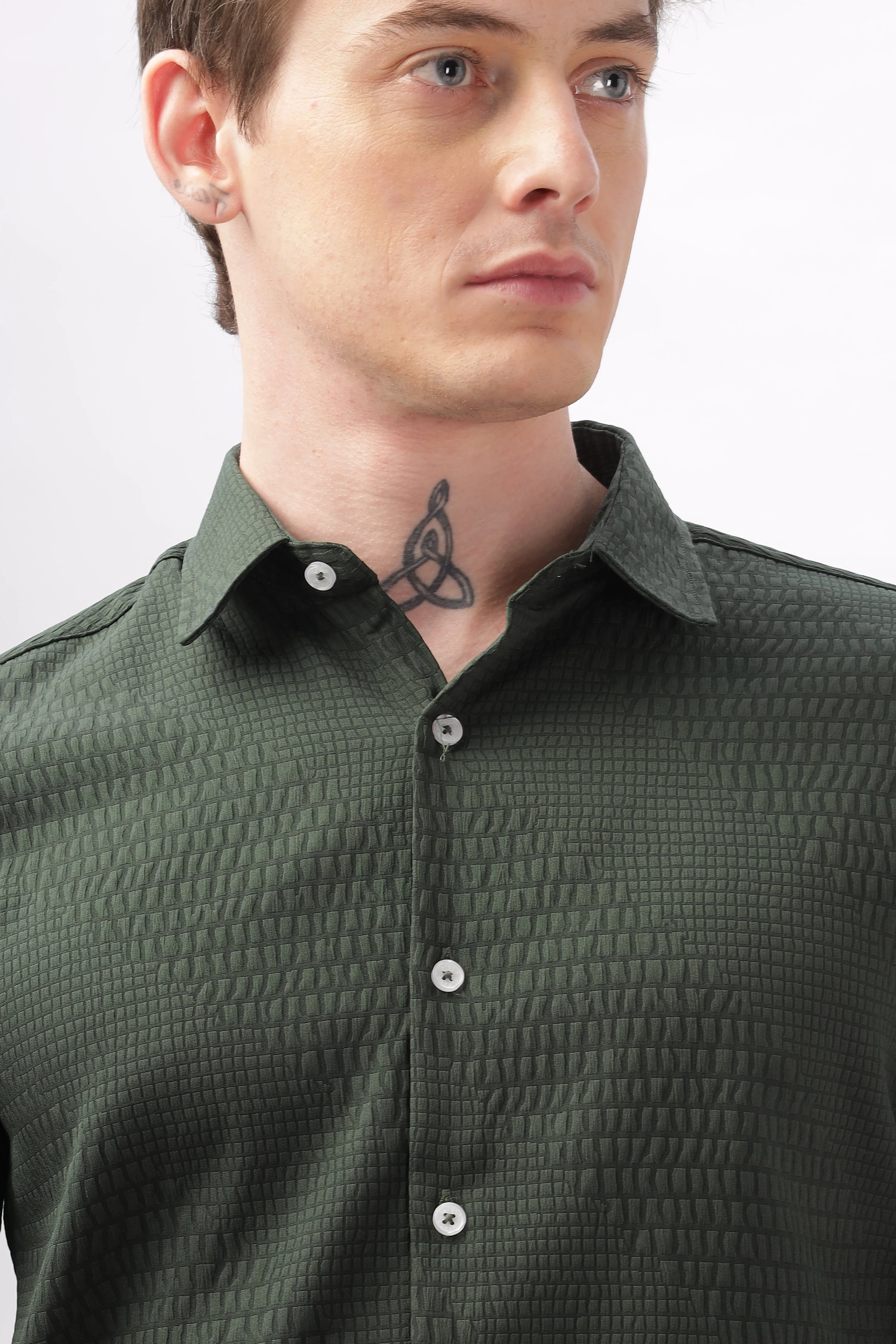 Faux Alligator Print Green Textured Shirt