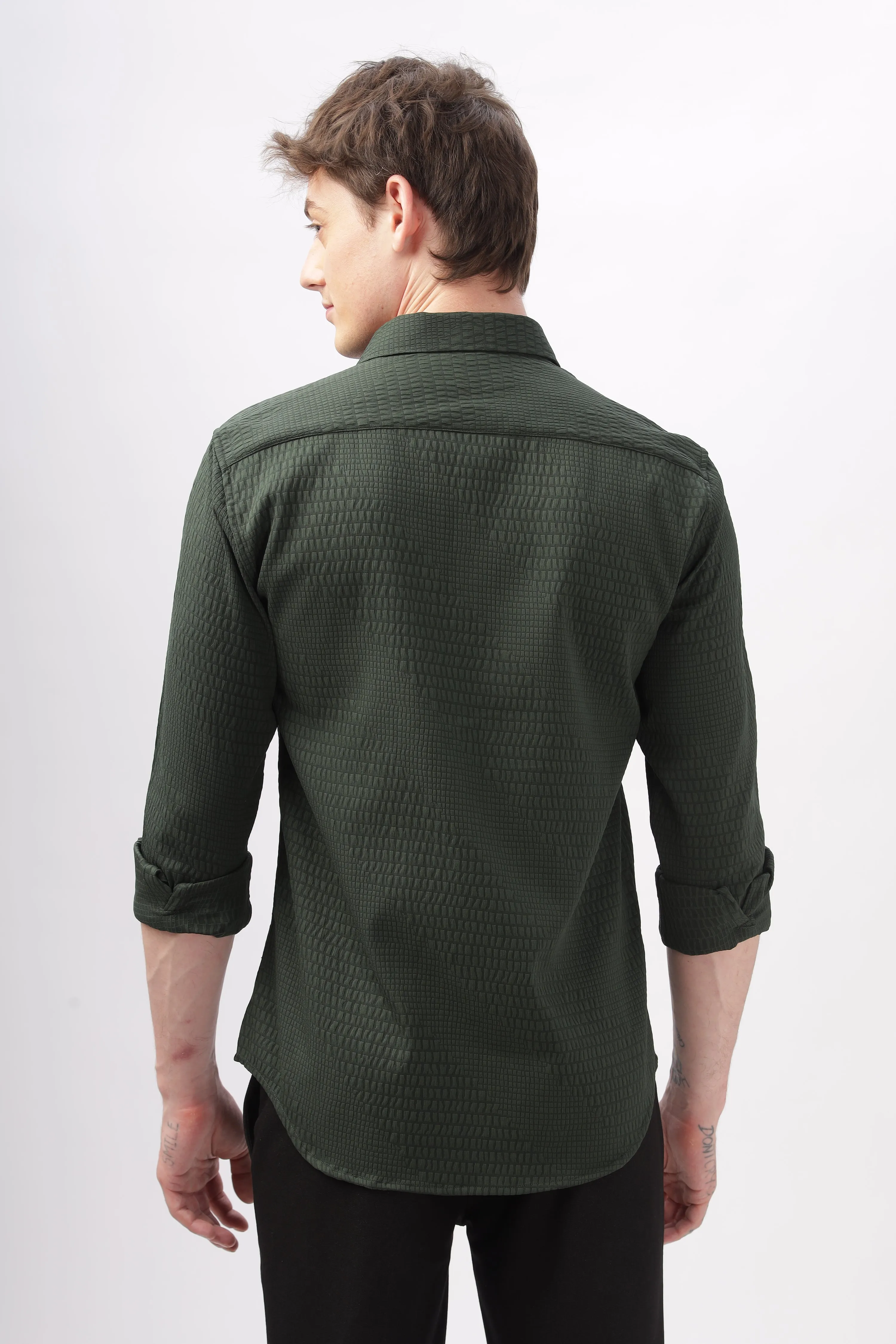 Faux Alligator Print Green Textured Shirt