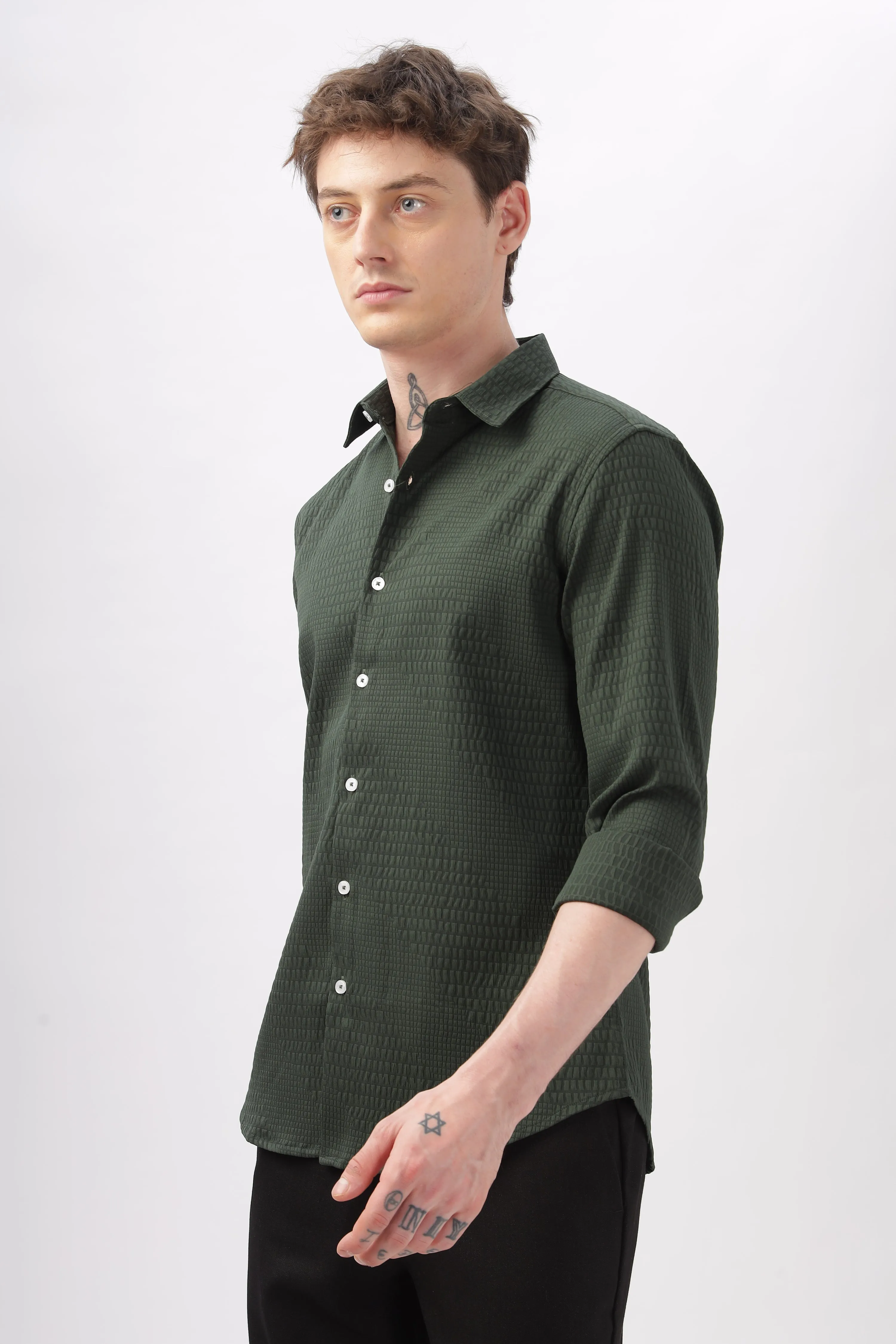 Faux Alligator Print Green Textured Shirt