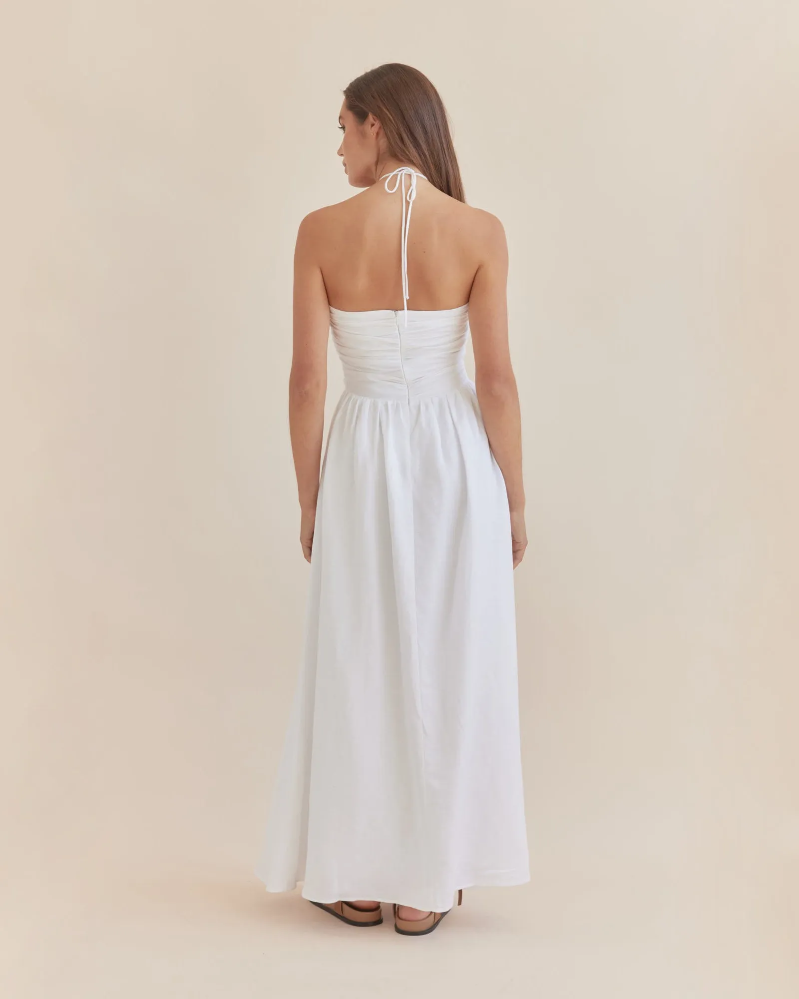 Gemma Linen Halterneck Dress - White