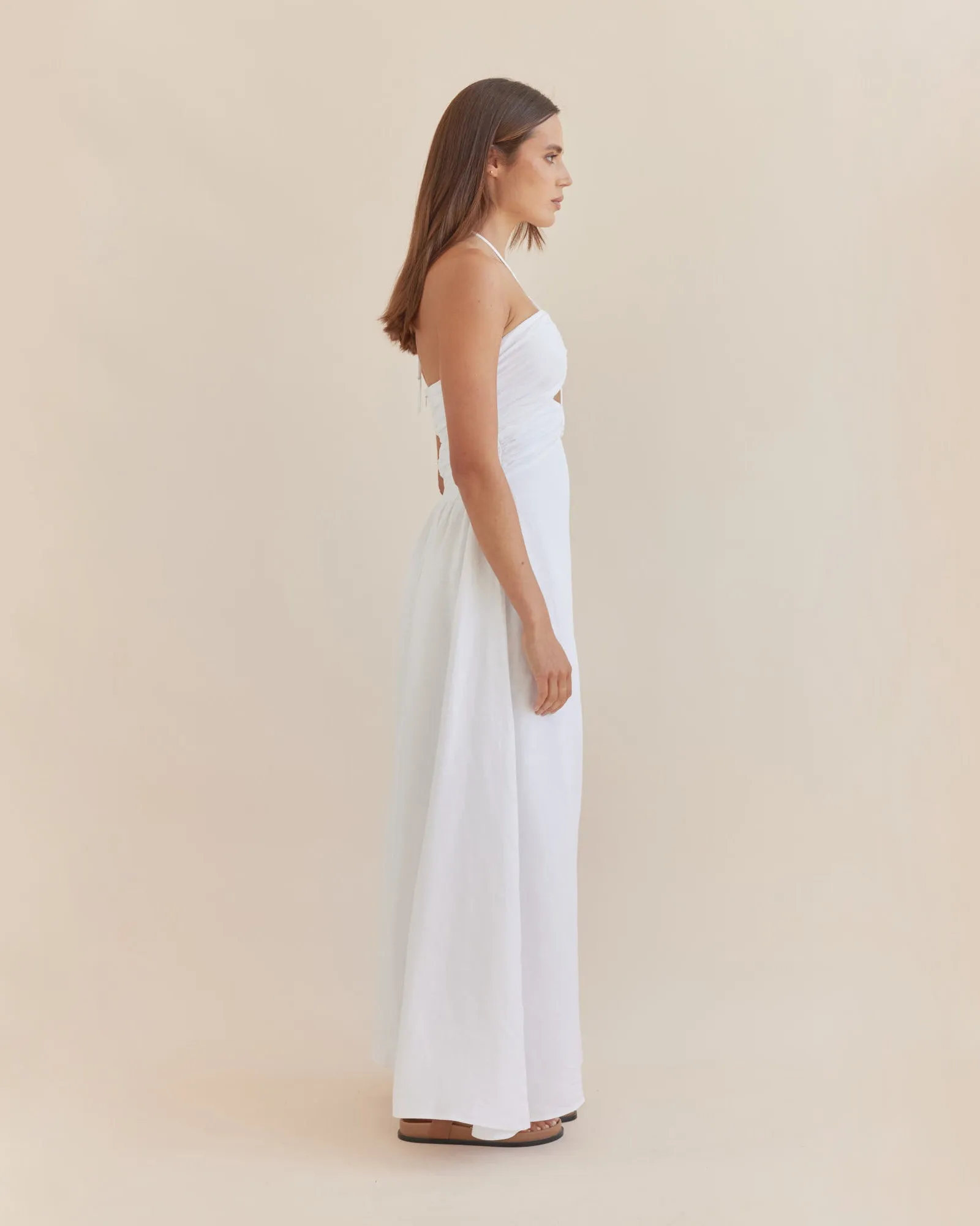 Gemma Linen Halterneck Dress - White