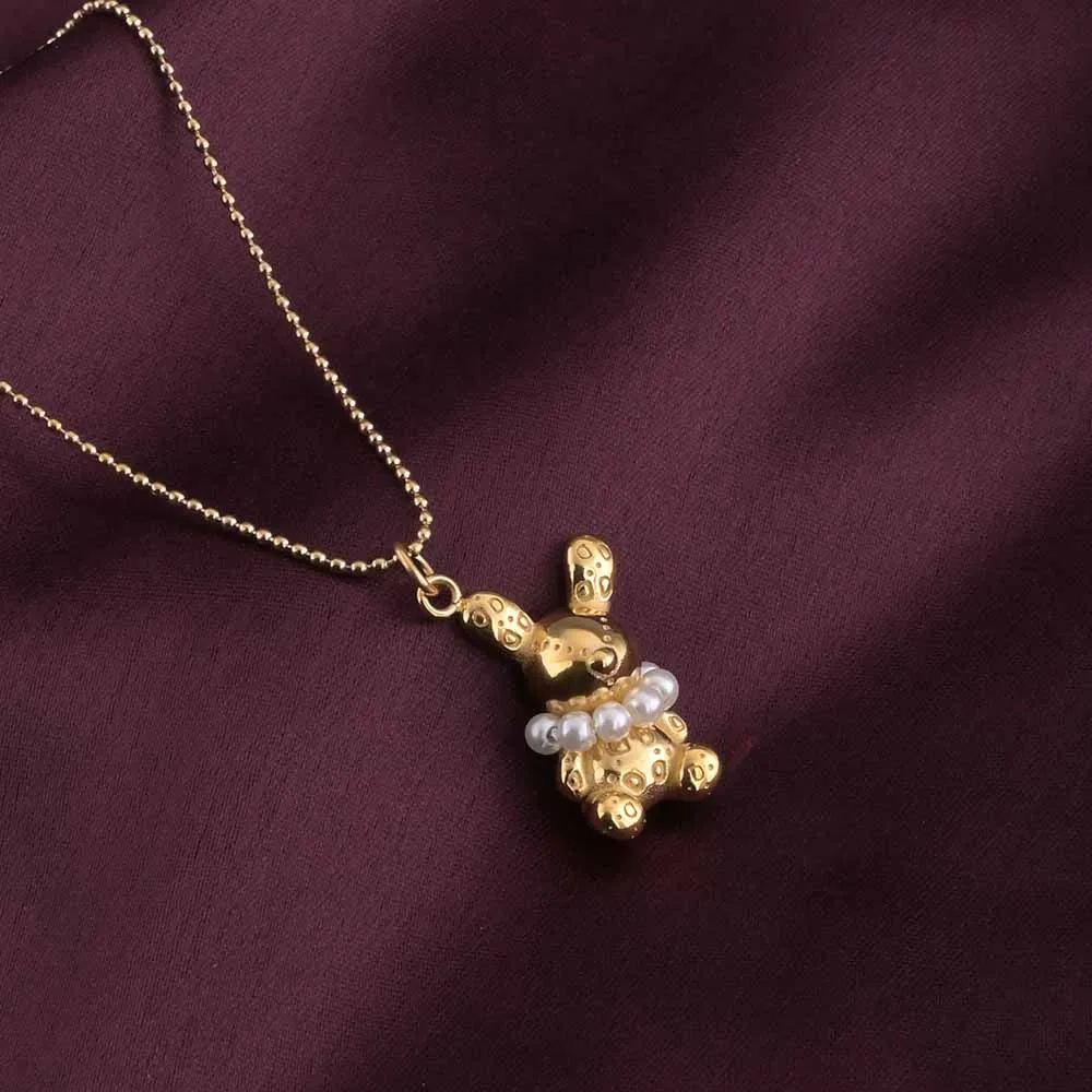 Gold Bunny Necklace With Pearls