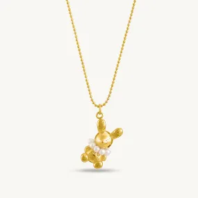 Gold Bunny Necklace With Pearls