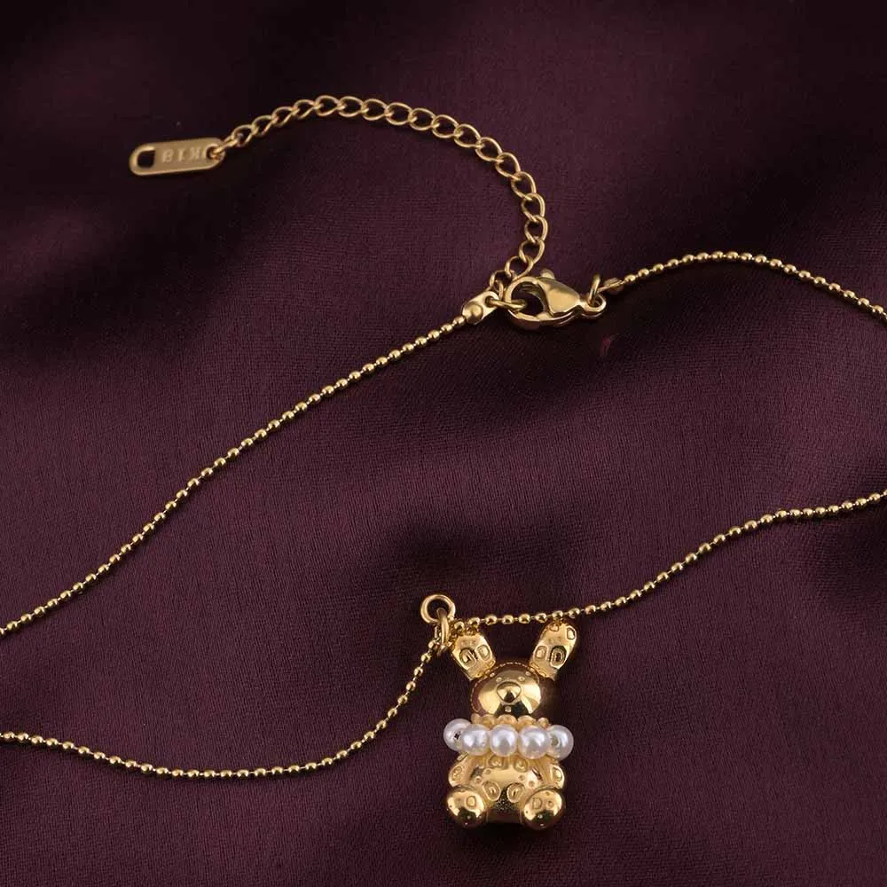 Gold Bunny Necklace With Pearls