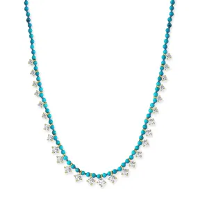 Handmade Turquoise Beaded Necklace with Graduated CZ Stones