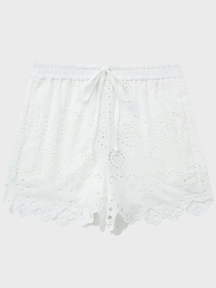 Hollow Embroidery Shirt & Straight Shorts Set