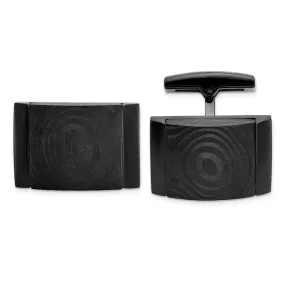 IBGoodman Stainless Steel Black IP-Plated Solid Black Carbon Fiber Cuff Links