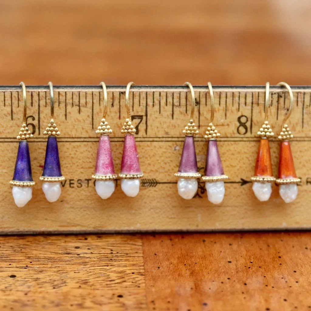 Jane Foole Enamel and Pearl Rust Earrings