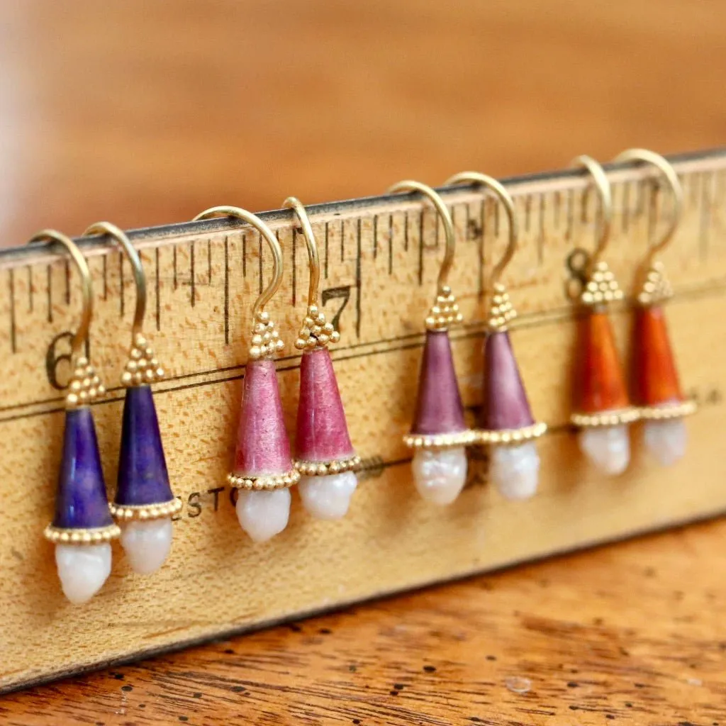 Jane Foole Royal Blue Enamel and Pearl Earrings