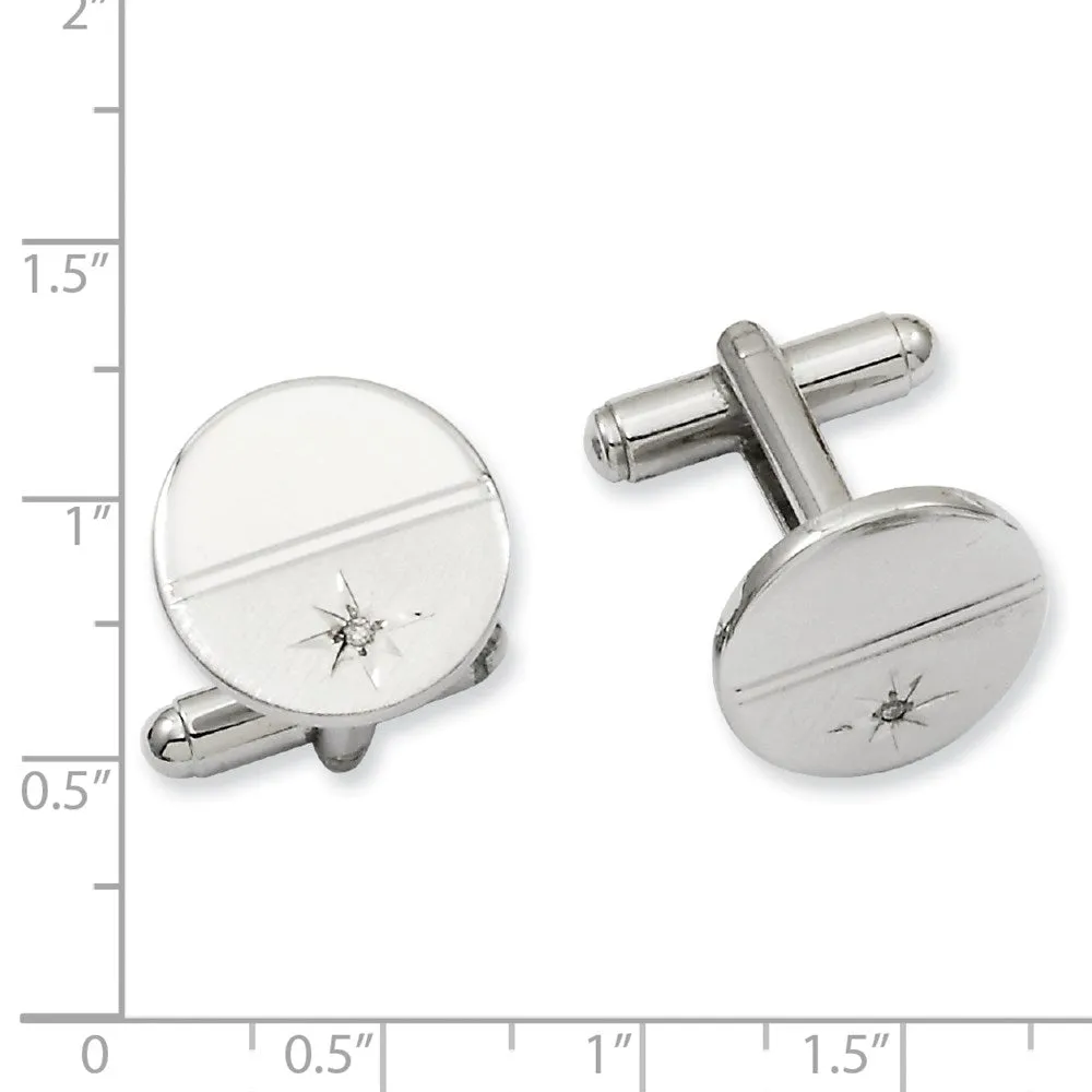 Kelly Waters Rhodium-plated .01 Ct. Diamond Polished and Satin Cuff Links