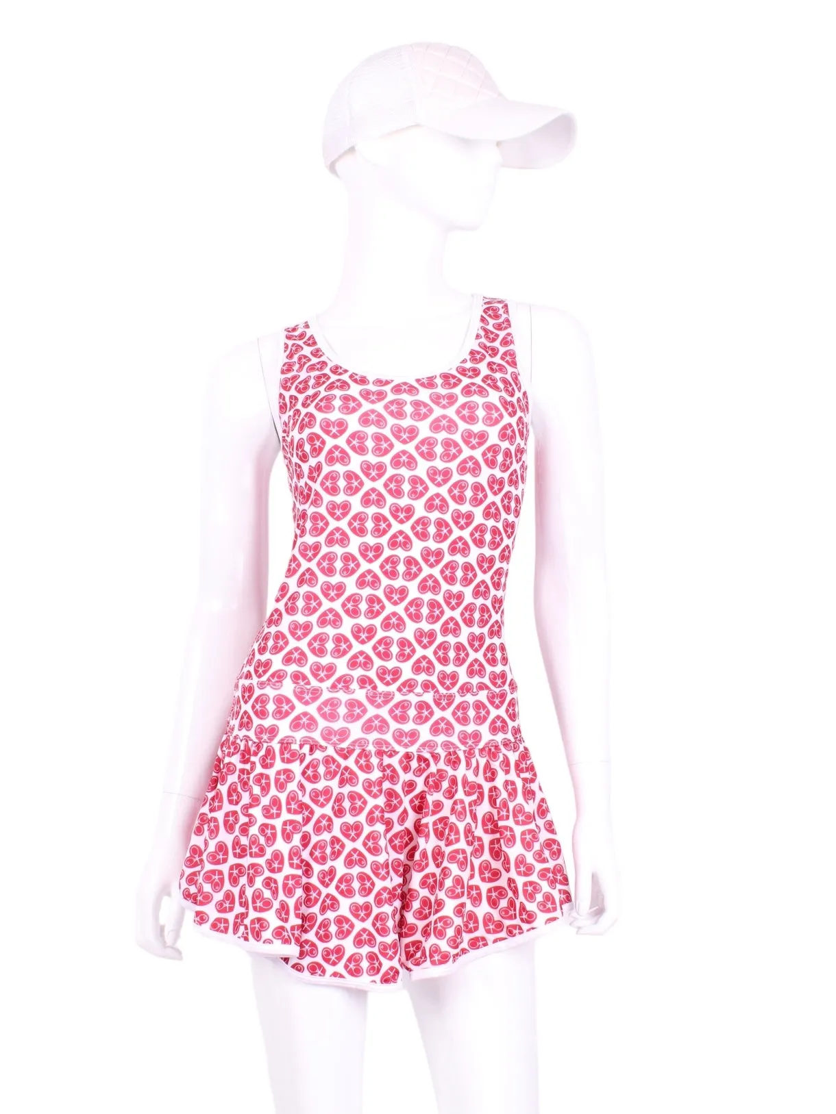 Limited Sandra Mee Court To Cocktails Tennis Dress NSEW Mini Hearts On White