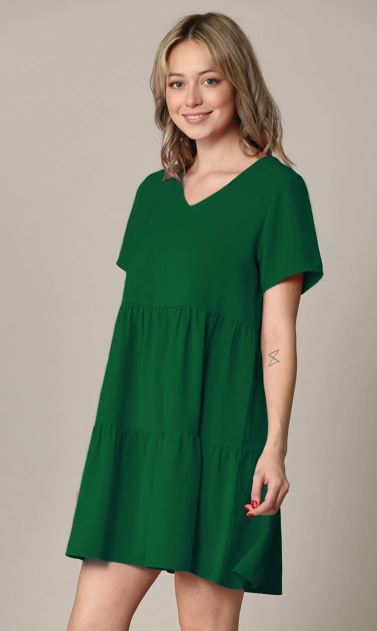 Made By Johnny Casual Flowy Swing Shift Short Sleeve Tiered Dress