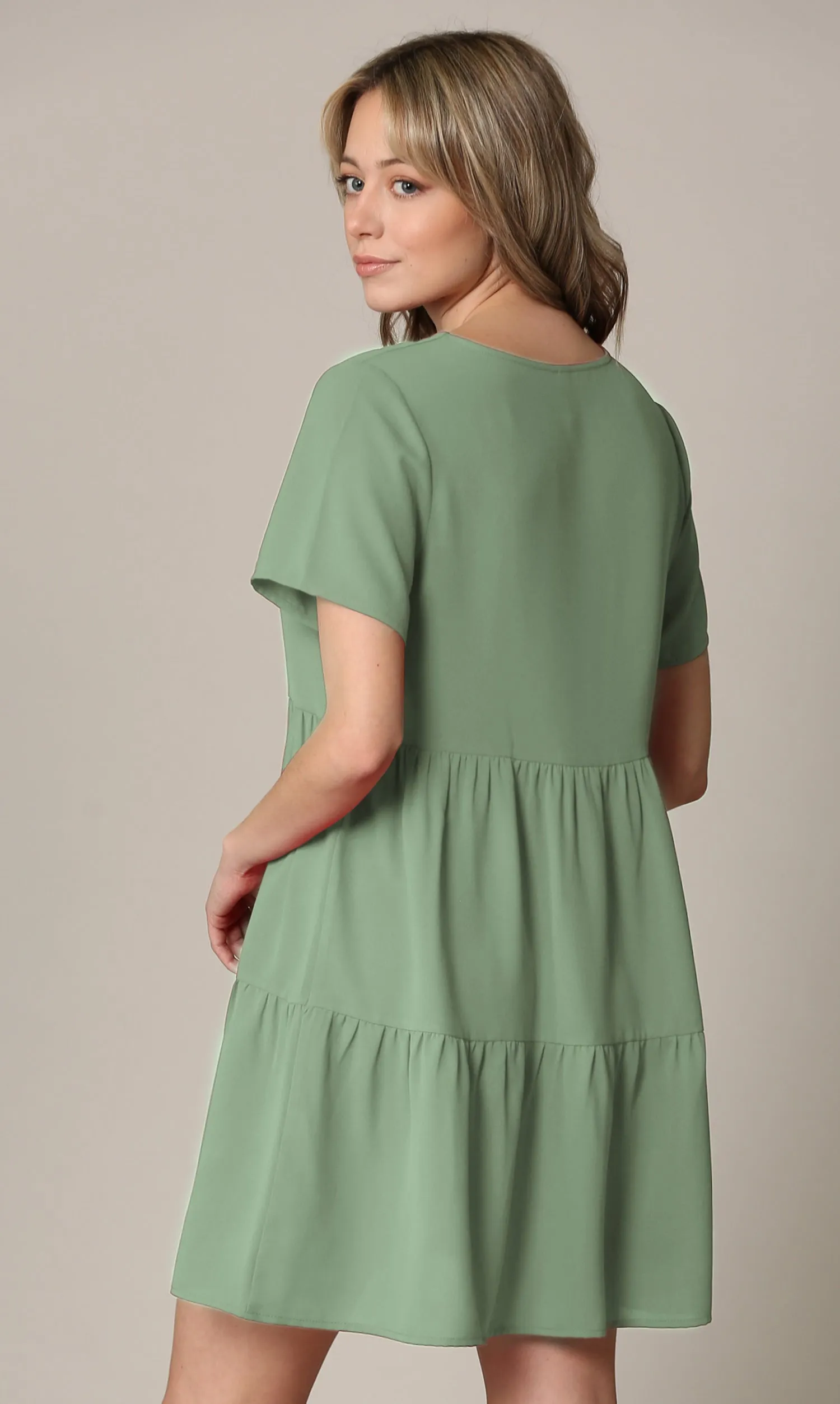 Made By Johnny Casual Flowy Swing Shift Short Sleeve Tiered Dress