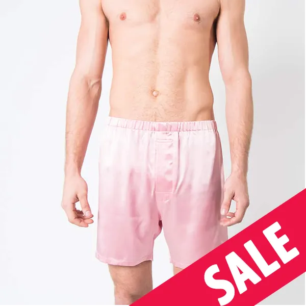 Men's Pink Mulberry Silk Boxer Short with button bly