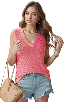 Pink Abstract Stripe Chevron knit sleeveless top