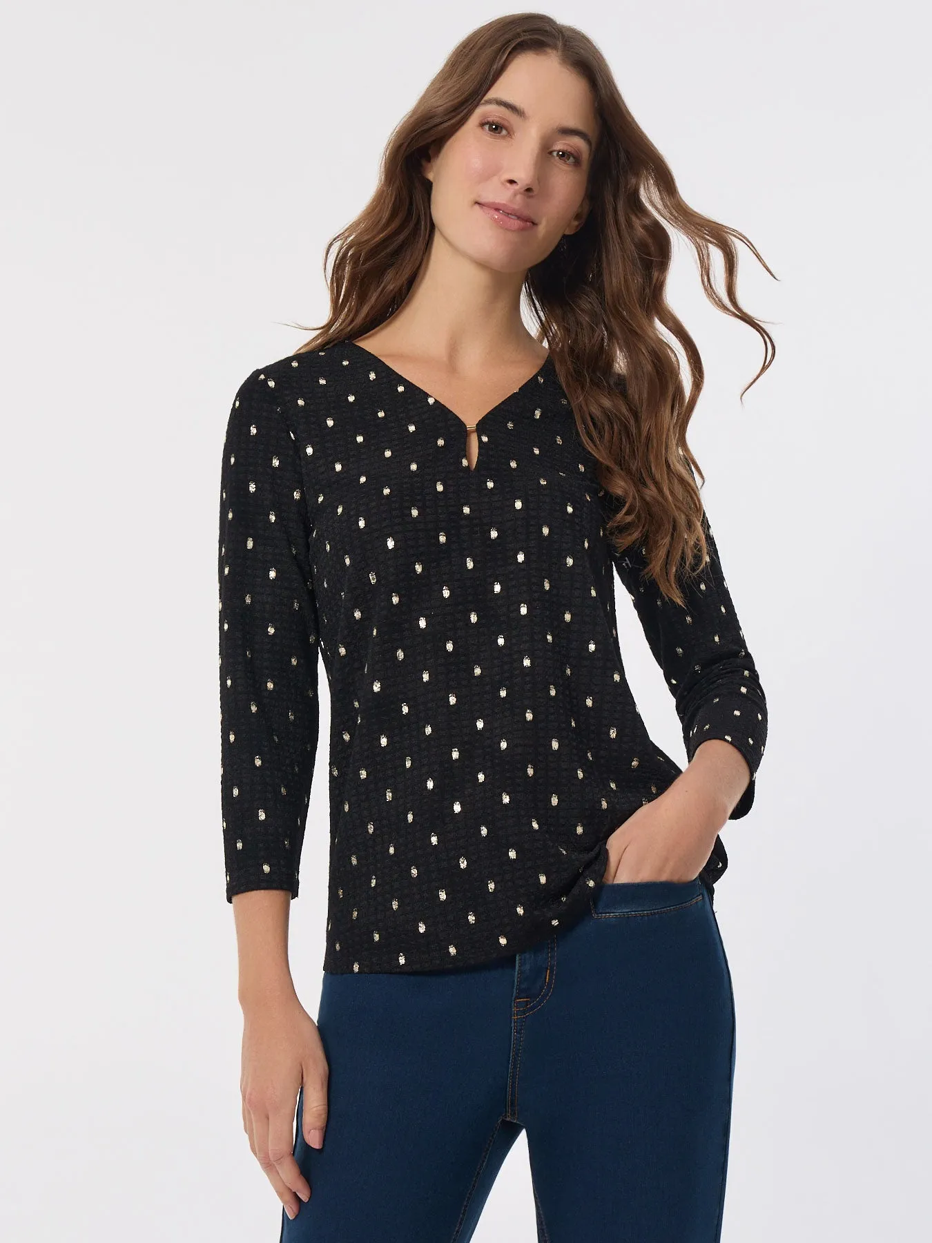 Plus Keyhole Neckline Sparkle Accent Top