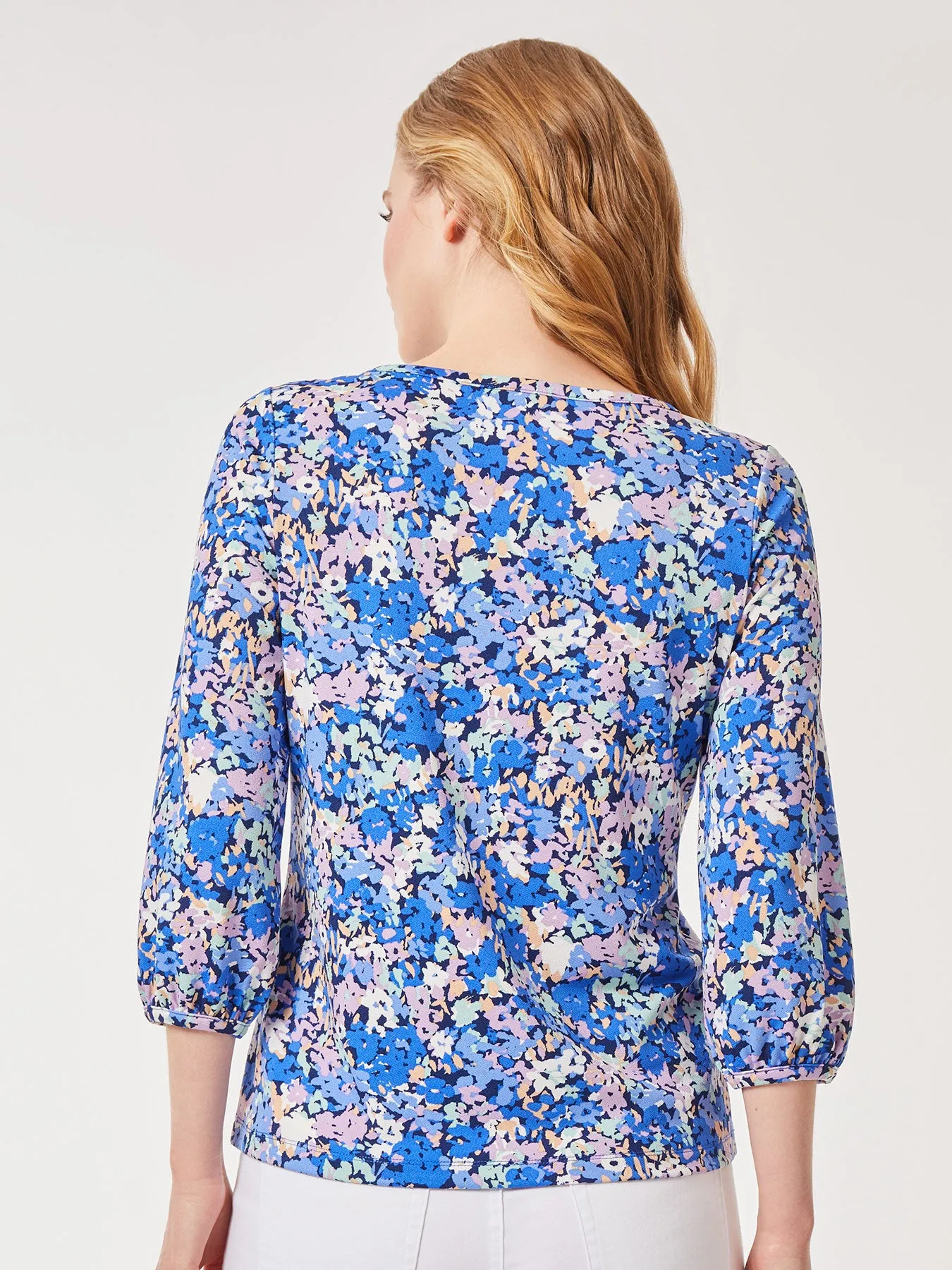 Printed Moss Crepe Puff Sleeve Top