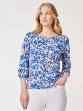 Printed Moss Crepe Puff Sleeve Top