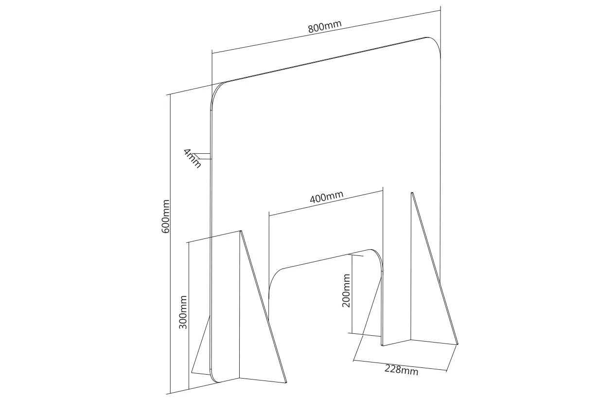 Protective Acrylic Sneeze Guard / Shield - 800x600x228mm