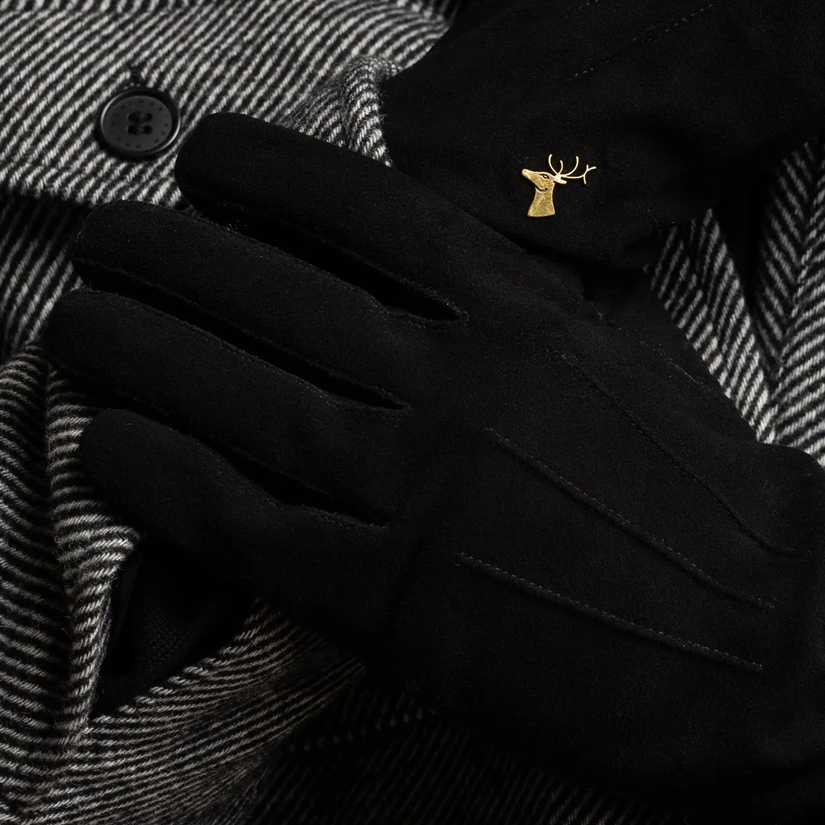 Rex (black) - suede goatskin leather gloves with luxurious wool/cashmere lining