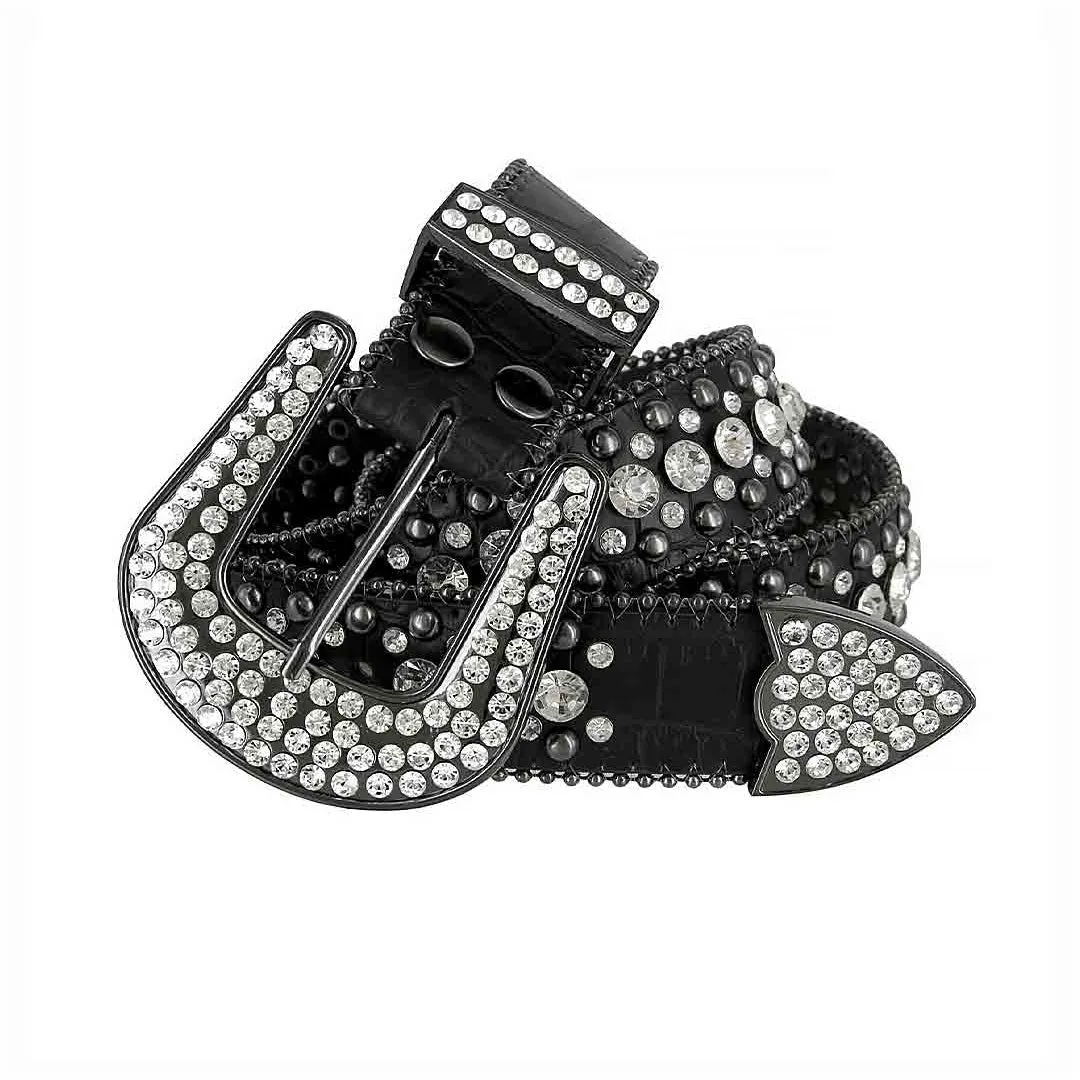 Rhinestone Black Strap With Crystal Studded Belt