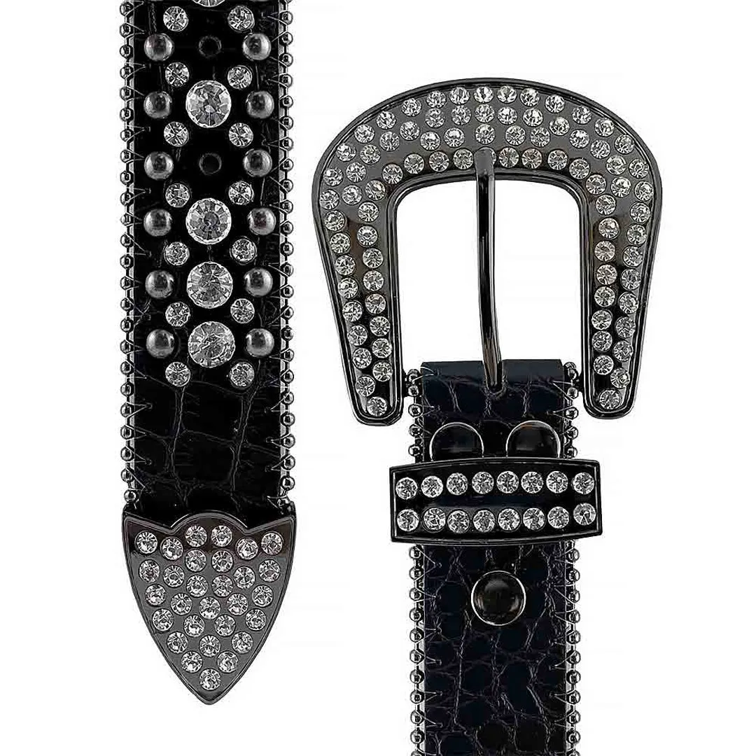 Rhinestone Black Strap With Crystal Studded Belt