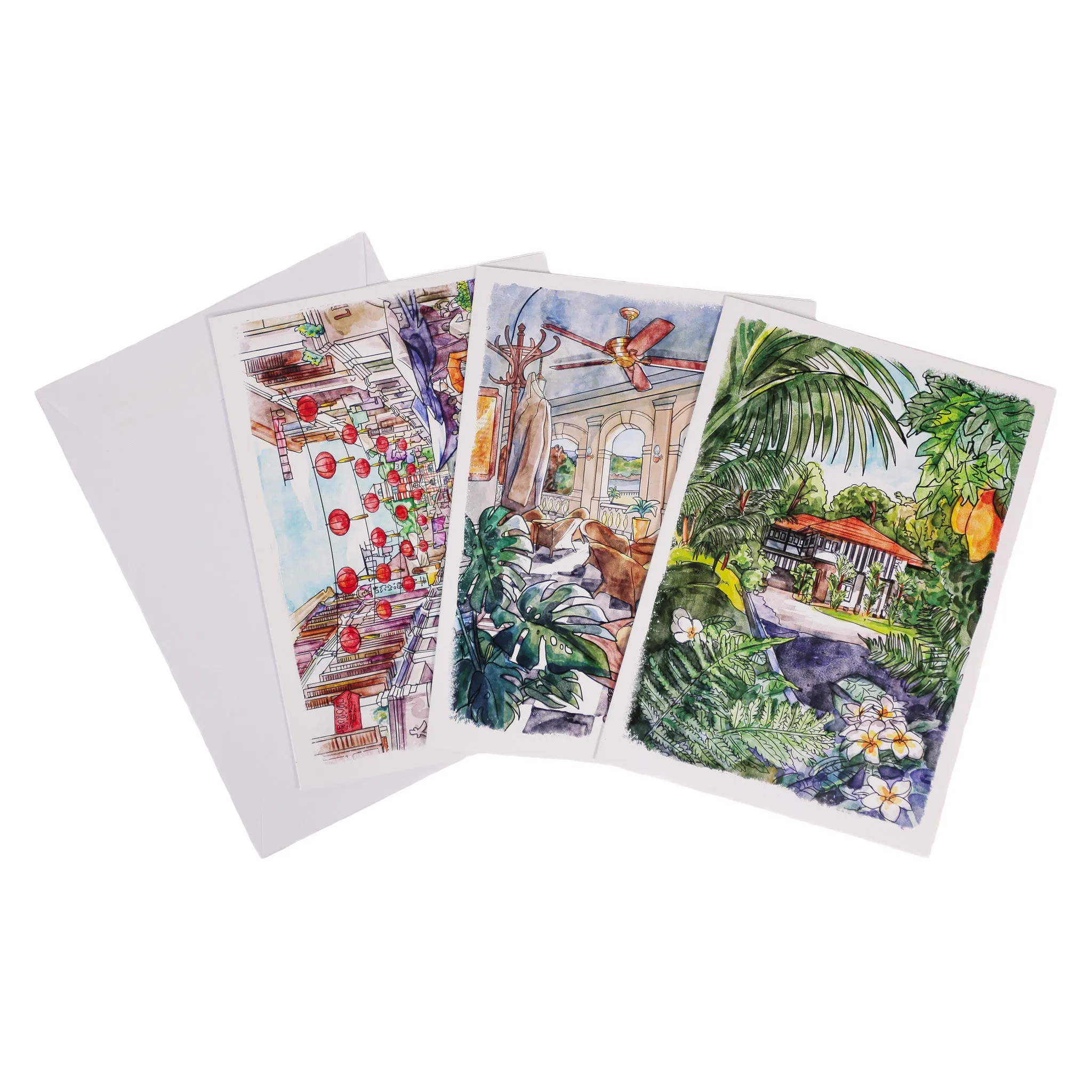 Set of 3 Singapore Scenes gift cards with envelopes