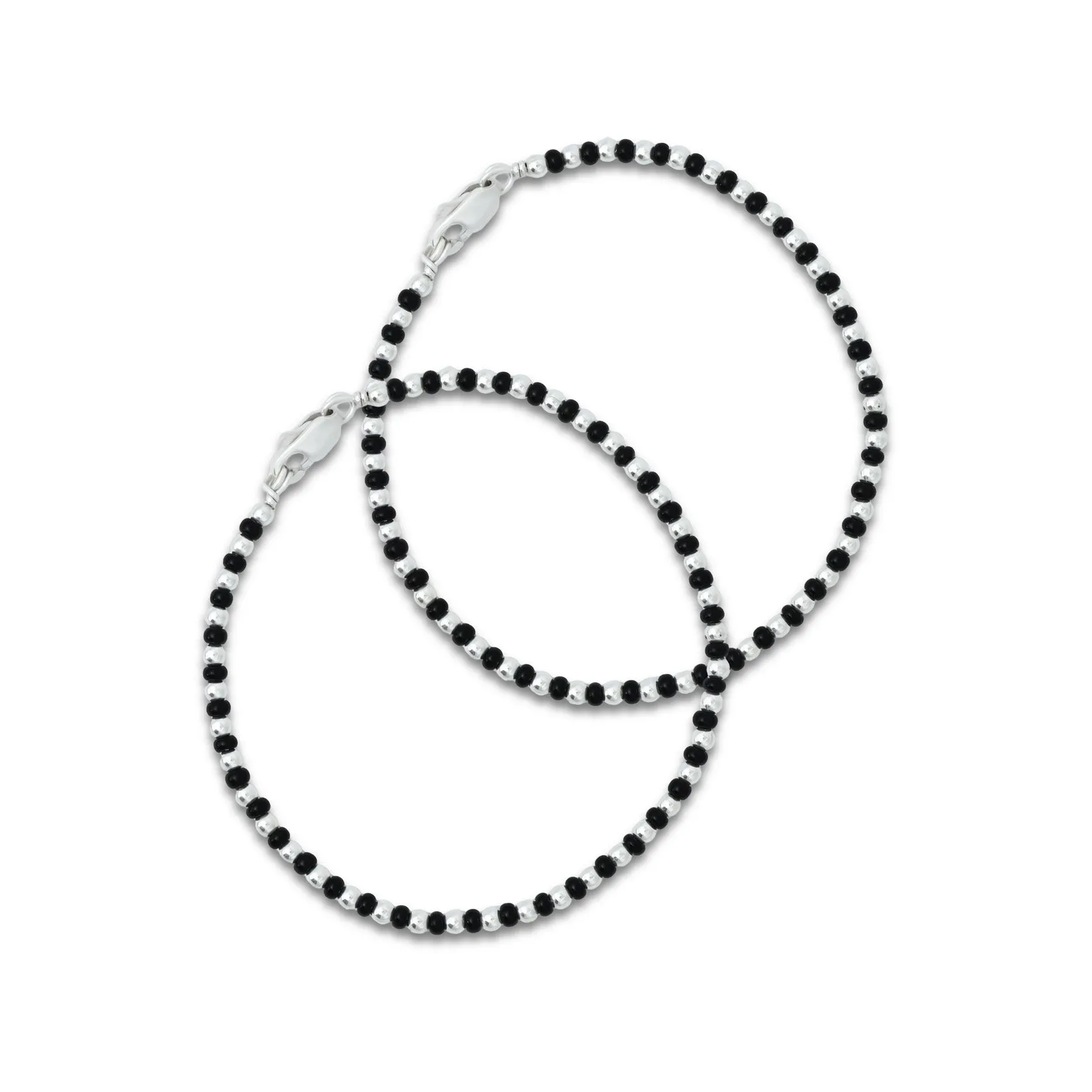 Silver Black and Silver Beads Anklet for Girls