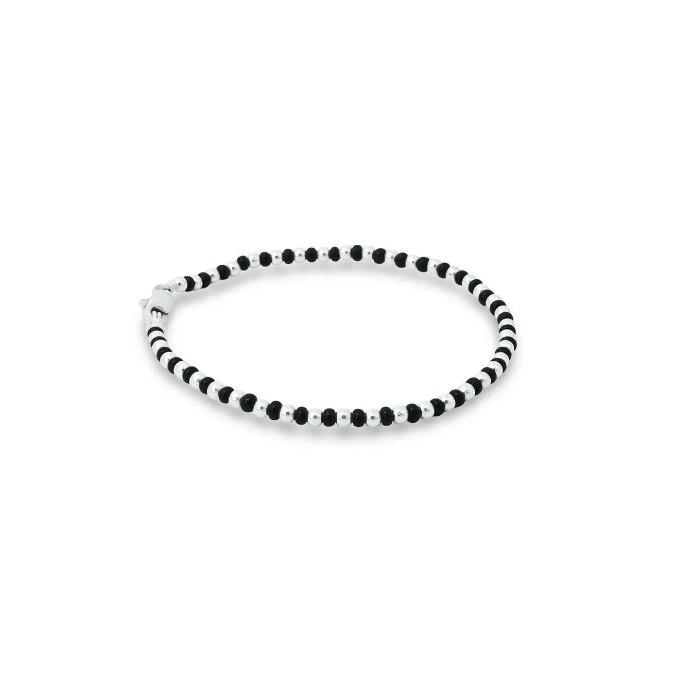 Silver Black and Silver Beads Anklet for Girls