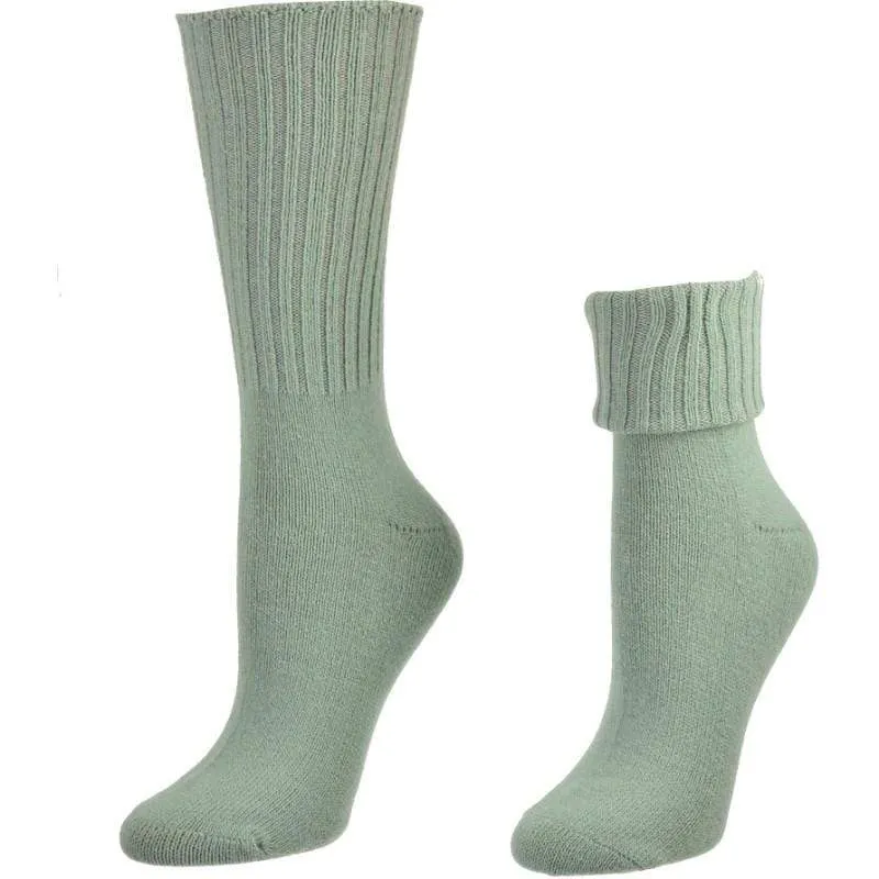 Solid Color Ribbed Crew Turn cuff Soft Acrylic Socks