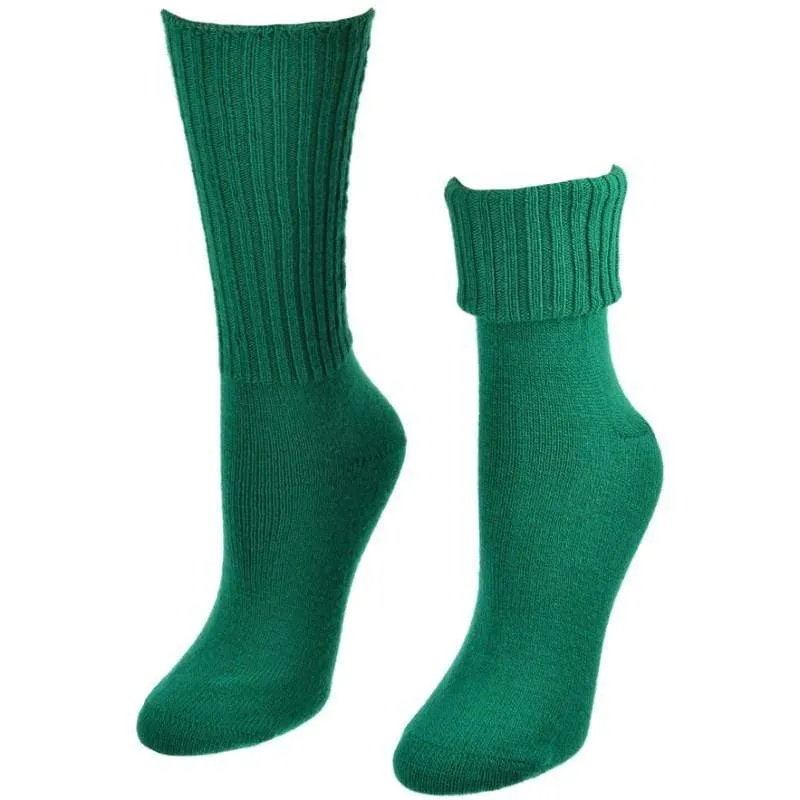 Solid Color Ribbed Crew Turn cuff Soft Acrylic Socks