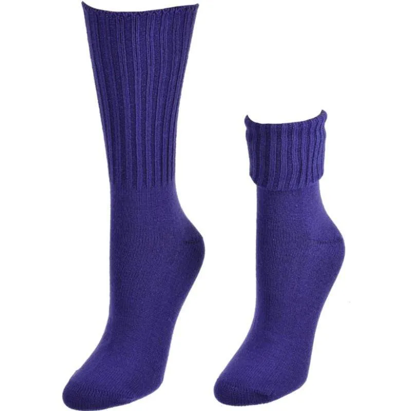 Solid Color Ribbed Crew Turn cuff Soft Acrylic Socks