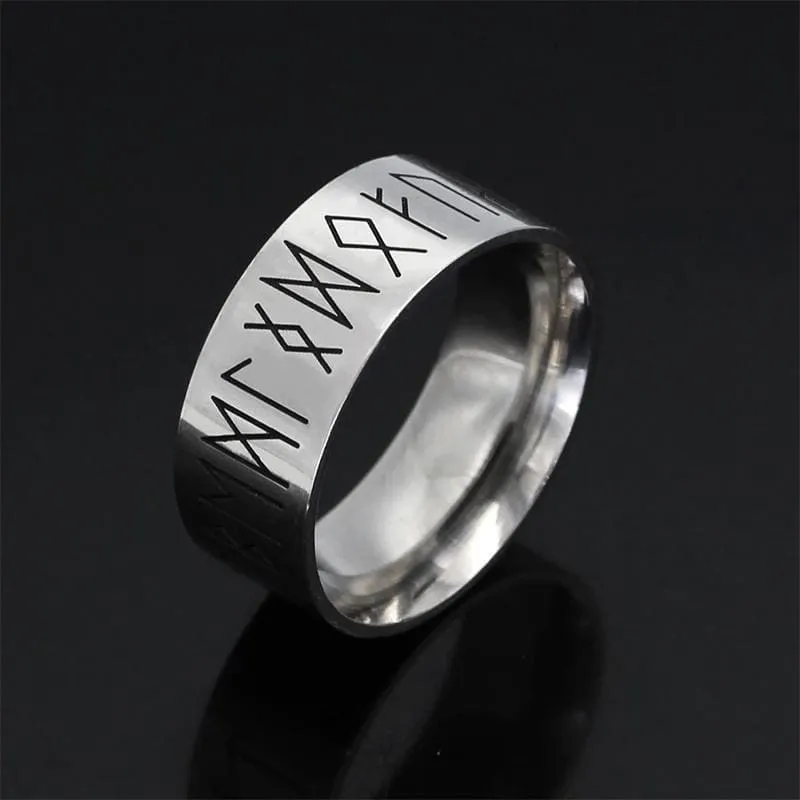 Stainless Steel Wide Rune Ring