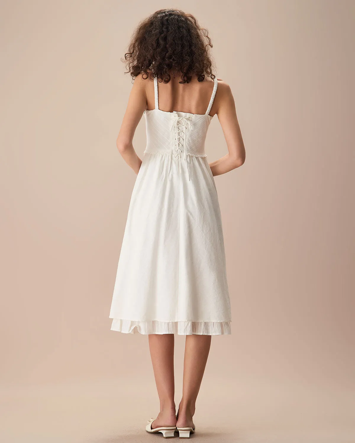 The White Ruched Slip Cotton Midi Dress