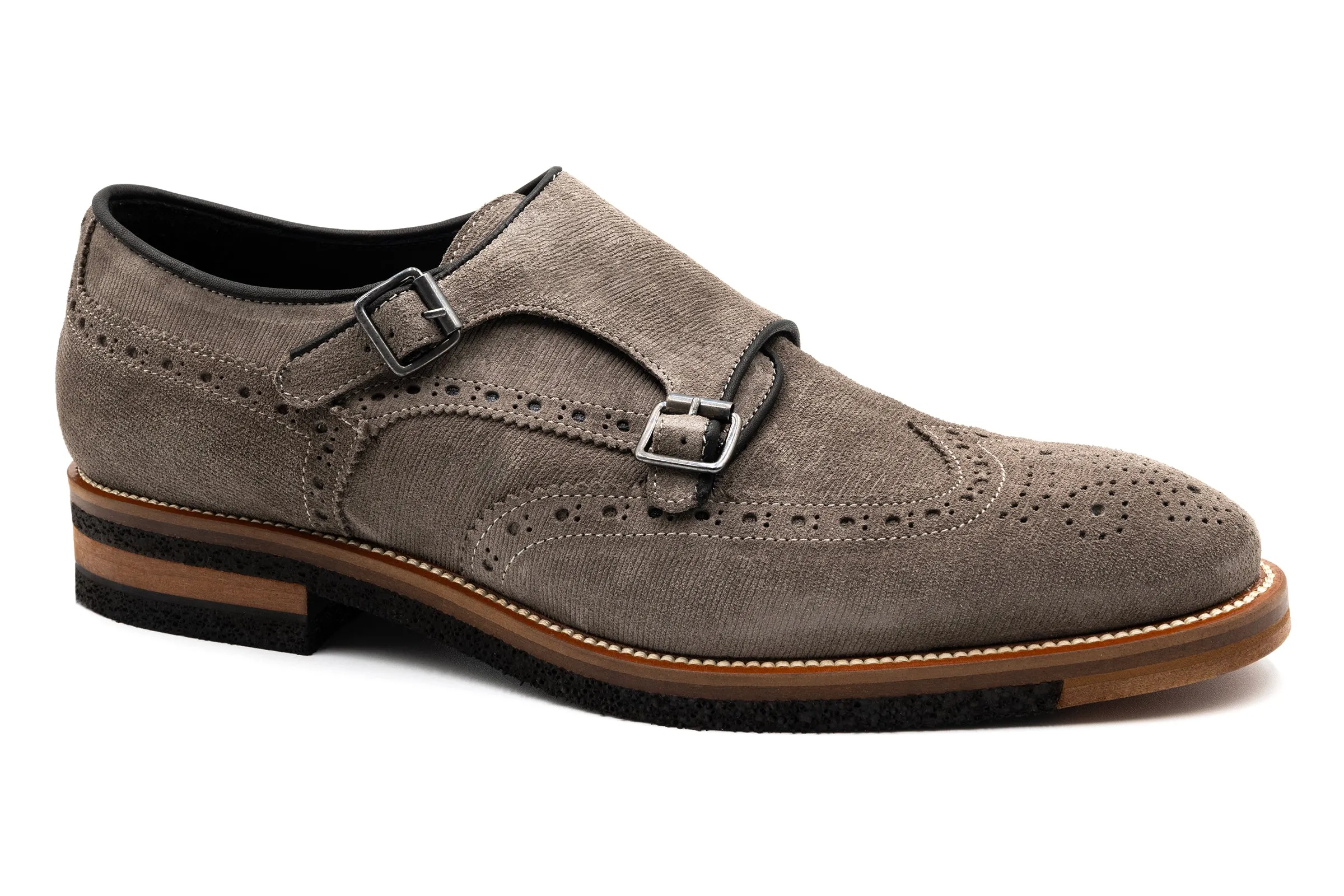 Tuscan Italian Calf Suede Double Monk - Stone