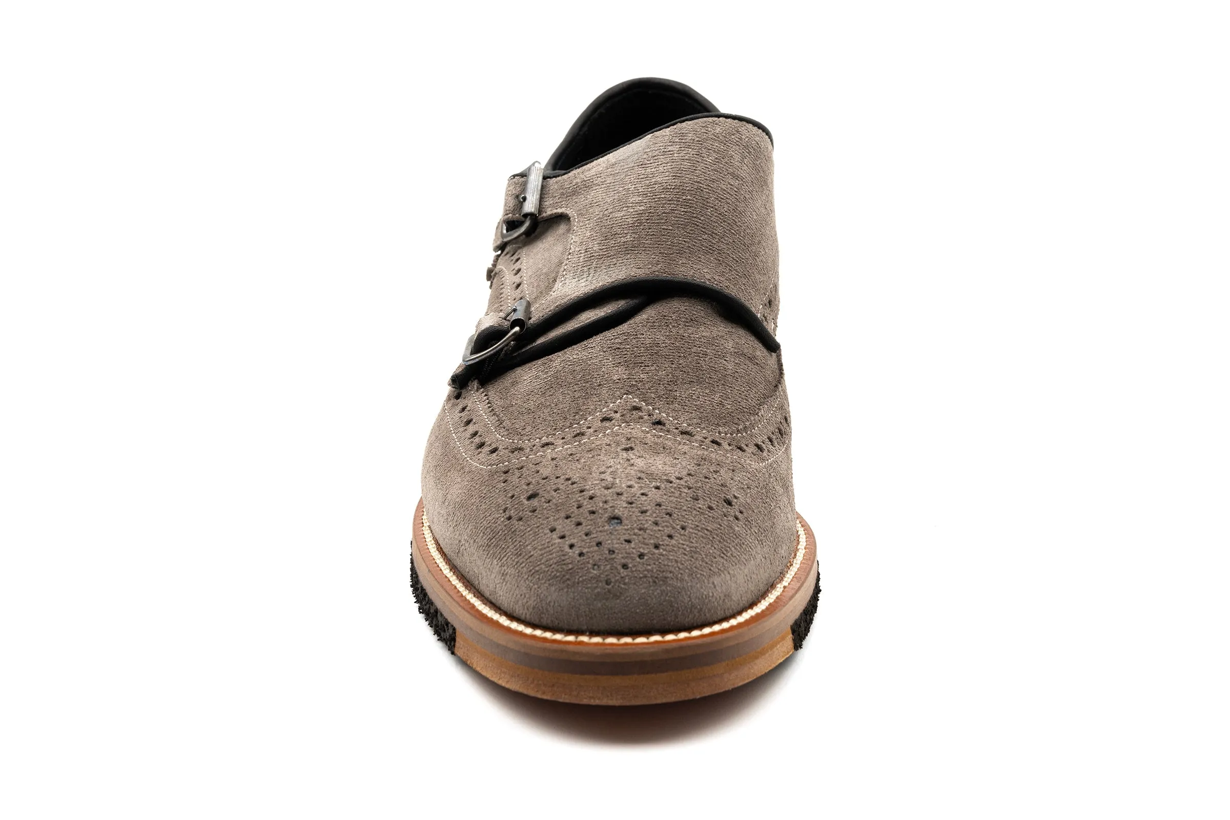 Tuscan Italian Calf Suede Double Monk - Stone