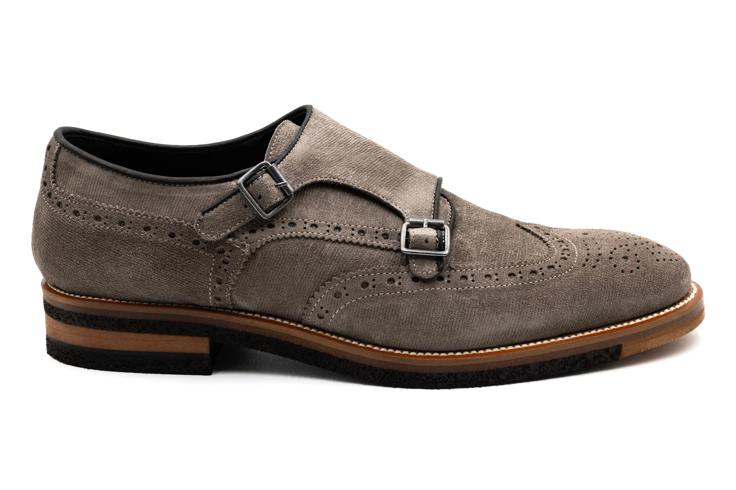 Tuscan Italian Calf Suede Double Monk - Stone