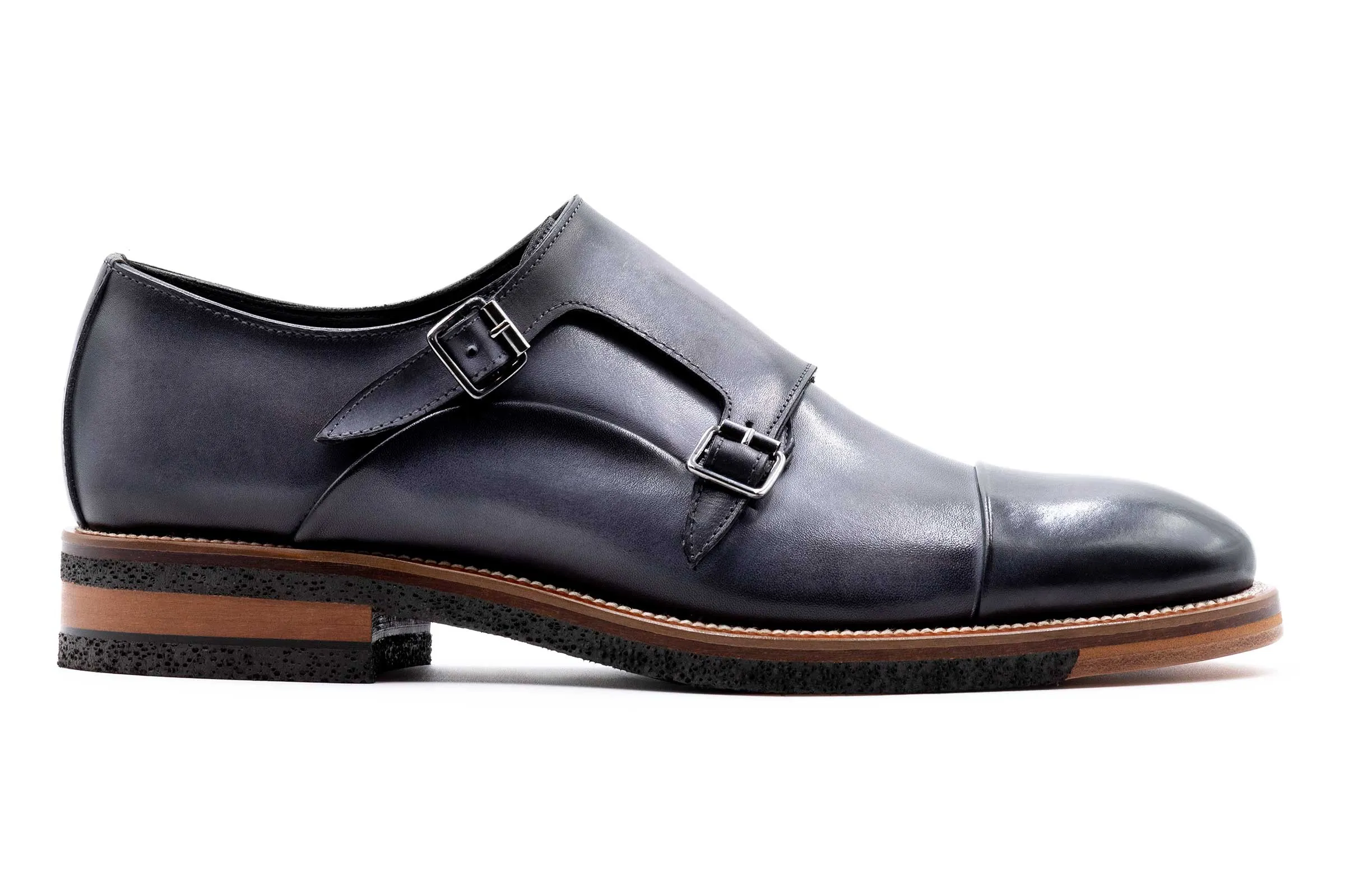 Tuscan Italian Saddle Leather Double Monk - Fumo