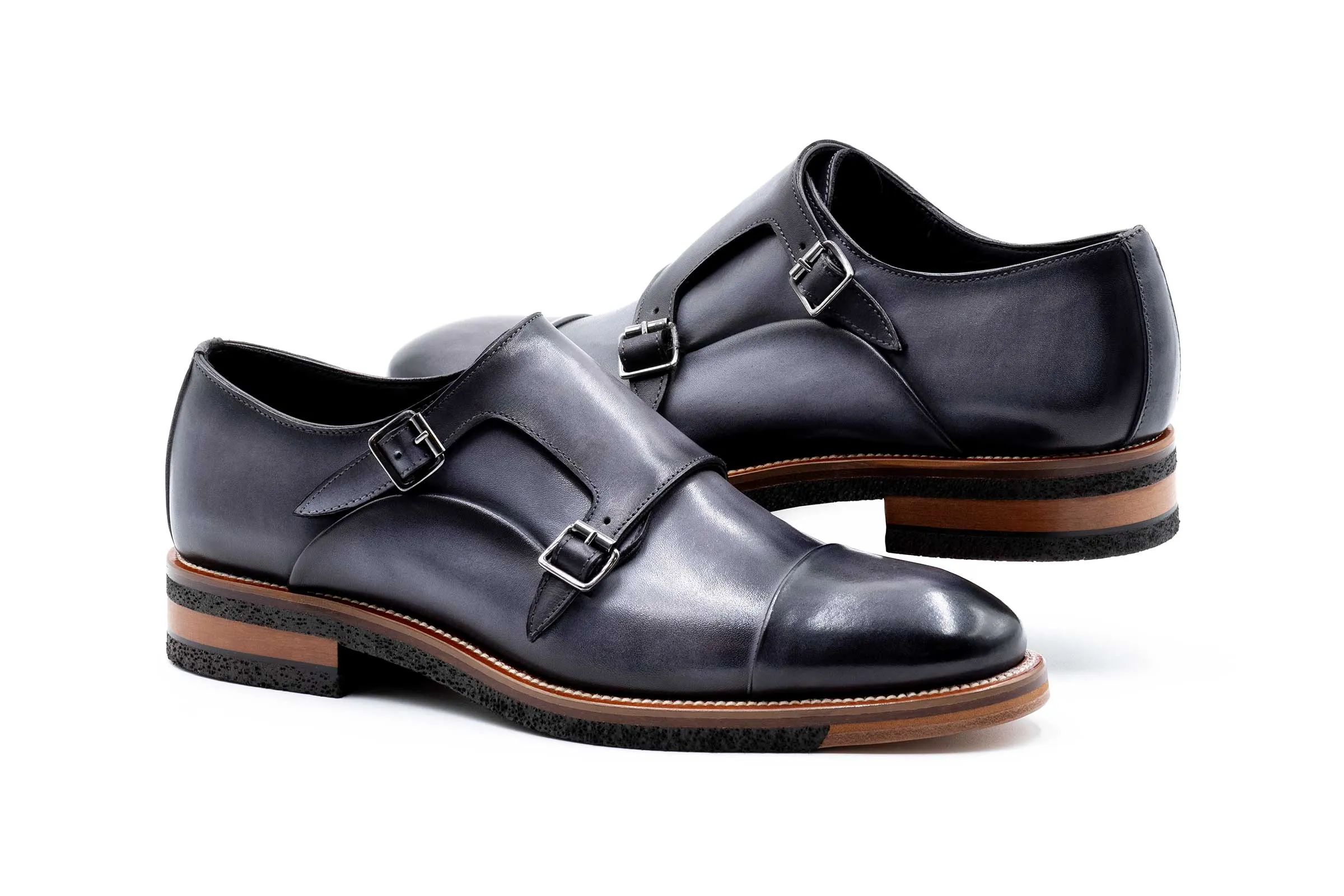 Tuscan Italian Saddle Leather Double Monk - Fumo