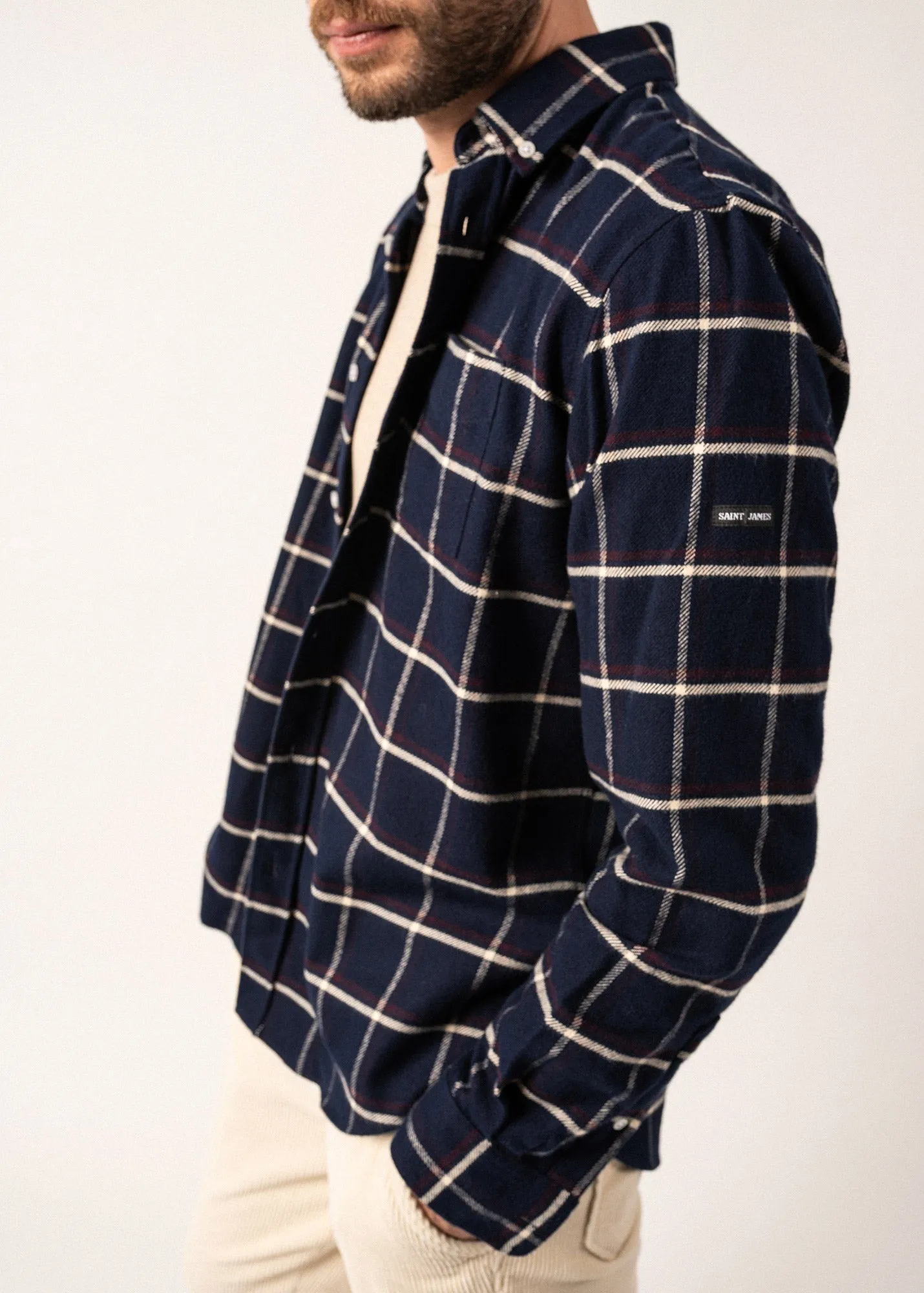 Vicente Checked Shirt - in cotton flannel (NAVY/PRUNE)