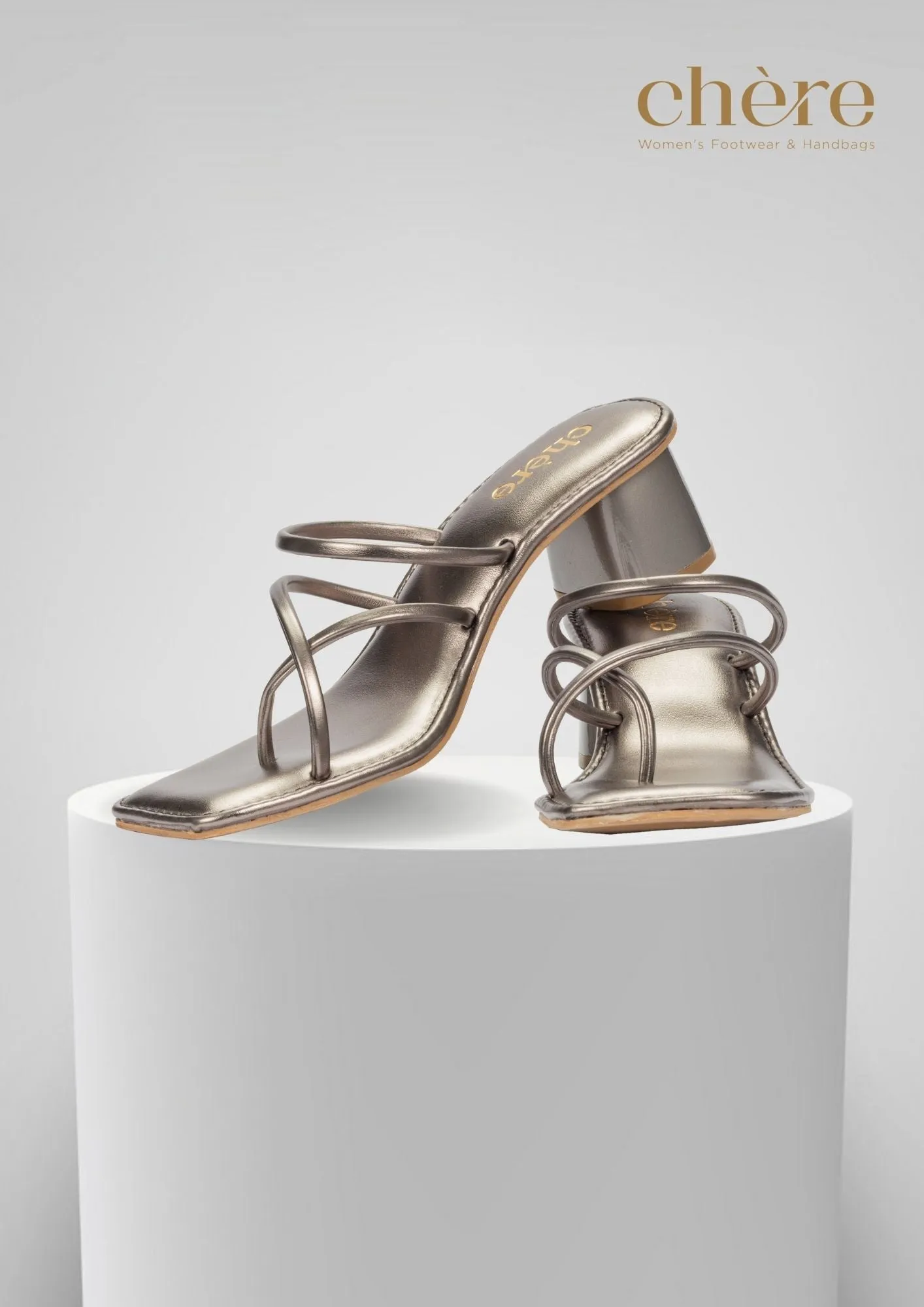 Women's Silver Chic Metallic Strap Block Heels