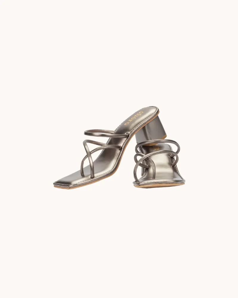 Women's Silver Chic Metallic Strap Block Heels