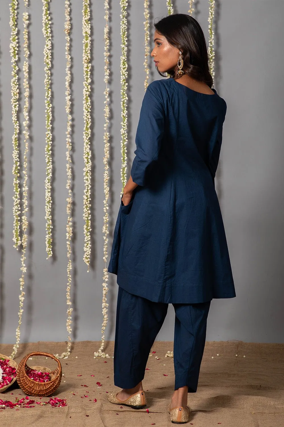 Zikr Navy Blue Cotton Embriodery Kurta and Shalwar Set of 2